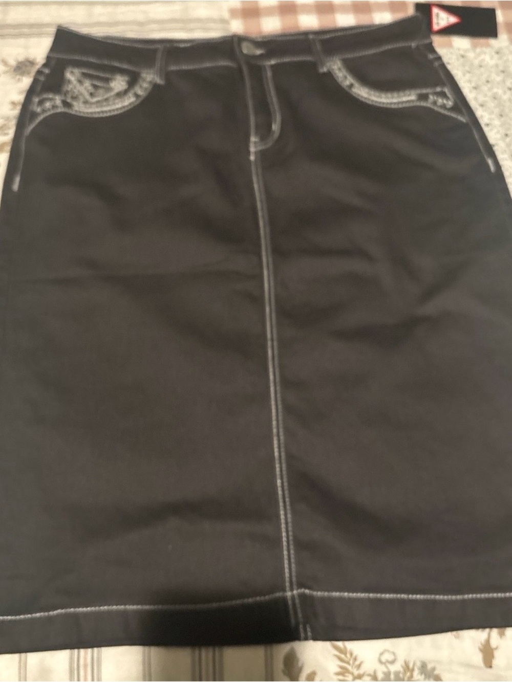 BE-GIRL Black Modest Denim Skirt XL NWT Contrast Stitching